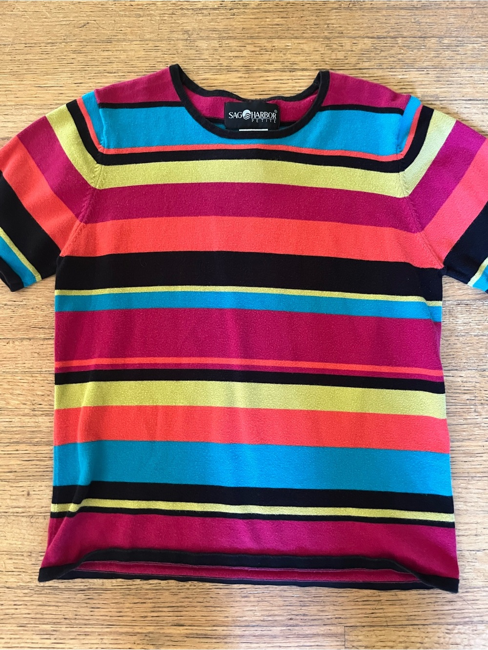 Vintage Sag Harbor Colorful Knit Sweater Art Teacher Grandma Core Short Sleeve